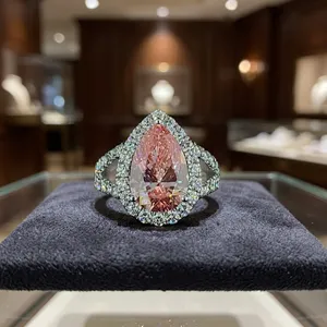 Luxury Classic Pear Shape Pink Diamond Halo Wedding Ring 18K Gold Brilliant Cut Diamond Accents Premium <b>Fine</b> <b>Jewelry</b> Design - Product Image 6