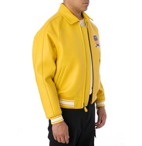 Giacca Avirex in Vera Pelle di Vacchetta 100% di Marca USA, Colore Giallo, Personalizzabile in Colore e Taglia, Giacche Invernali in Pelle Avirex per Uomo - Product Image 5