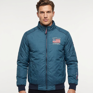 Blouson Bomber Bleu Vinson pour Homme Coupe-Vent Séchage Rapide 240g Rembourrage Polyester Col Montant Patch Brodé Hiver Style Preppy - Product Image 3