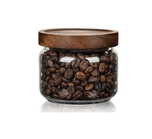 Frascos pequeños de vidrio con tapas herméticas, contenedor para café con tapa de madera, recipiente de vidrio para despensa para granos, arroz y azúcar - Product Image 1