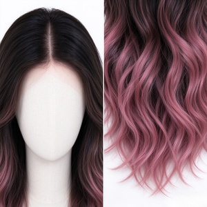 Peluca de Cabello Sintético Largo y Ondulado en Degradado Rosa Oscuro para Mujer, Peluca Moderna con Color Degradado - Product Image 5