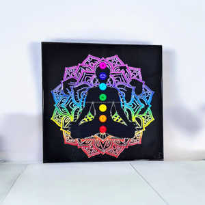 Vente en gros de pierres précieuses naturelles Obsidienne noire de haute qualité Dessous de verre ronds carrés Géométrie sacrée Autocollant 3D Sous-verres de guérison Plaque - Product Image 4