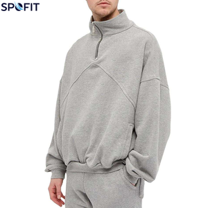Custom Wash Breathable Quarter <b>Zip</b> Pullover Long Sleeve Men's Cropped Cotton Sweatshirts Street Wear Fashion Loose - Product Image 5