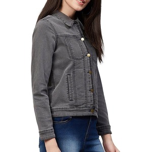 Custom Breathable Quick-Wear <b>Lightweight</b> Almond Brown <b>Denim</b> <b>Jacket</b> with Button Closure for Women Autumn Season Knitted Finished - Product Image 4