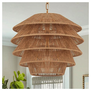 Lámpara Colgante Rectangular de 2 Niveles, Tejida a Mano con Fibra de Yute Natural, Estilo Rústico Boho para Comedor - Product Image 3