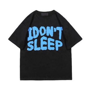 Oversized Short Sleeve T-Shirt With 3D Foam Puff Print IDON'T SLEEP Street Style Crew Neck Men's <b>Tee</b> In <b>White</b> Black Pink Blue - Product Image 4