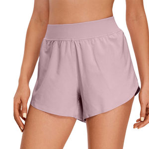 Women Flat Waistband Athletic Shorts Loose Fit Curved Hem Workout Fitness Training Shorts - Product Image 4