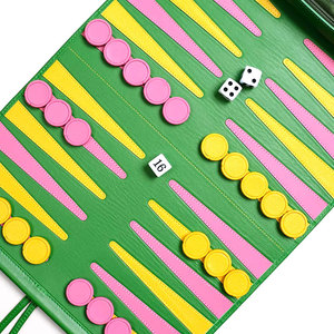 Juego de Backgammon Portátil de Cuero Salva, Verde, Rosa, Amarillo, con Dados y Tablero, Tamaño de Viaje, para 2 Jugadores, Diseño Multicolor, PU - Product Image 1