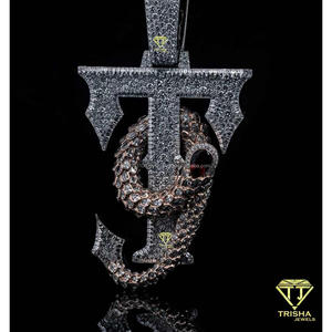 Pendentif T Serpent Enroulé Designer, Certifié GIA, en Argent Sterling 925, Collier Hip Hop Iced Streetwear, Bijoux en Gros - Product Image 4