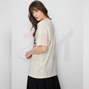 Camiseta de Mujer con Estampado Floral, Estilo Casual, Manga Corta, Cuello Redondo, Corte Holgado, 100% Algodón Jersey, Estilo Primavera-Verano - Product Image 4