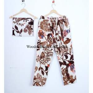 ชุดนอนผ้าฝ้ายออร์แกนิคพิมพ์ลายนกฮูกเขตร้อน แขนยาว สไตล์วินเทจ ชุดนอนลำลองเข้าชุดกัน สไตล์โบโฮ สำหรับนอนหลับ - Product Image 3