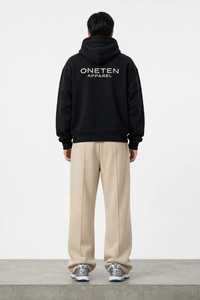 Pantalones Deportivos Anchos Color Beige para Hombre ONETEN, Cintura Elástica, Peso Medio, con Bolsillos Laterales, Logotipo y Frente Plano - Product Image 2