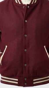 เสื้อแจ็คเก็ตวาร์ซิตี้สีแดงเลือดหมูสำหรับผู้ชาย แขนเสื้อทำจากหนัง PU สีครีม ปิดด้วยซิป คอปกพับได้ สวมใส่สบายๆ สำหรับฤดูใบไม้ร่วงและฤดูหนาว - Product Image 6