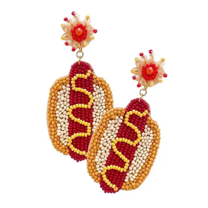 Boucles d'oreilles pendantes SOS perlées pour femmes, bijoux de mode bohème pour soirée, en résine acrylique rouge, jaune et blanc, boucles d'oreilles statement - Product Image 1