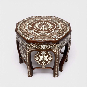 Mesa Artesanal con Incrustaciones de Hueso, Diseño Floral Moderno, Interiores Elegantes para el Hogar, Bautizo Elegante, Sala de Estar Ecológica - Product Image 4