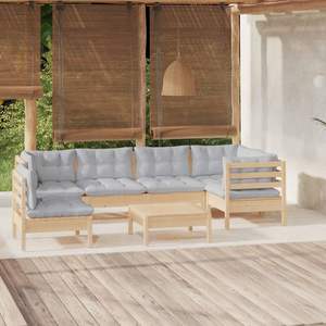 Conjunto de Muebles de Jardín Modulares de 7 Piezas en Madera de Pino Sólido Gris, Muebles de Exterior Modernos - Product Image 1