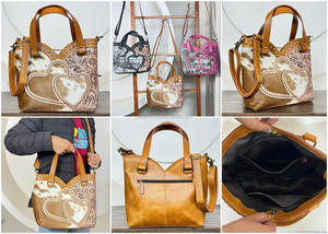 Nouveauté 2026 : Sacs fourre-tout bandoulière en cuir de vachette véritable, personnalisés en usine, avec motif floral en forme de cœur, pour femmes - Product Image 3