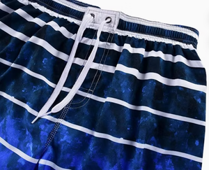 <b>Men</b> s Striped Board Shorts Quick Dry Drawstring Swim <b>Trunks</b> With Pockets Casual Beach Wear Short Length Mid Waist Blue Pattern - Product Image 4