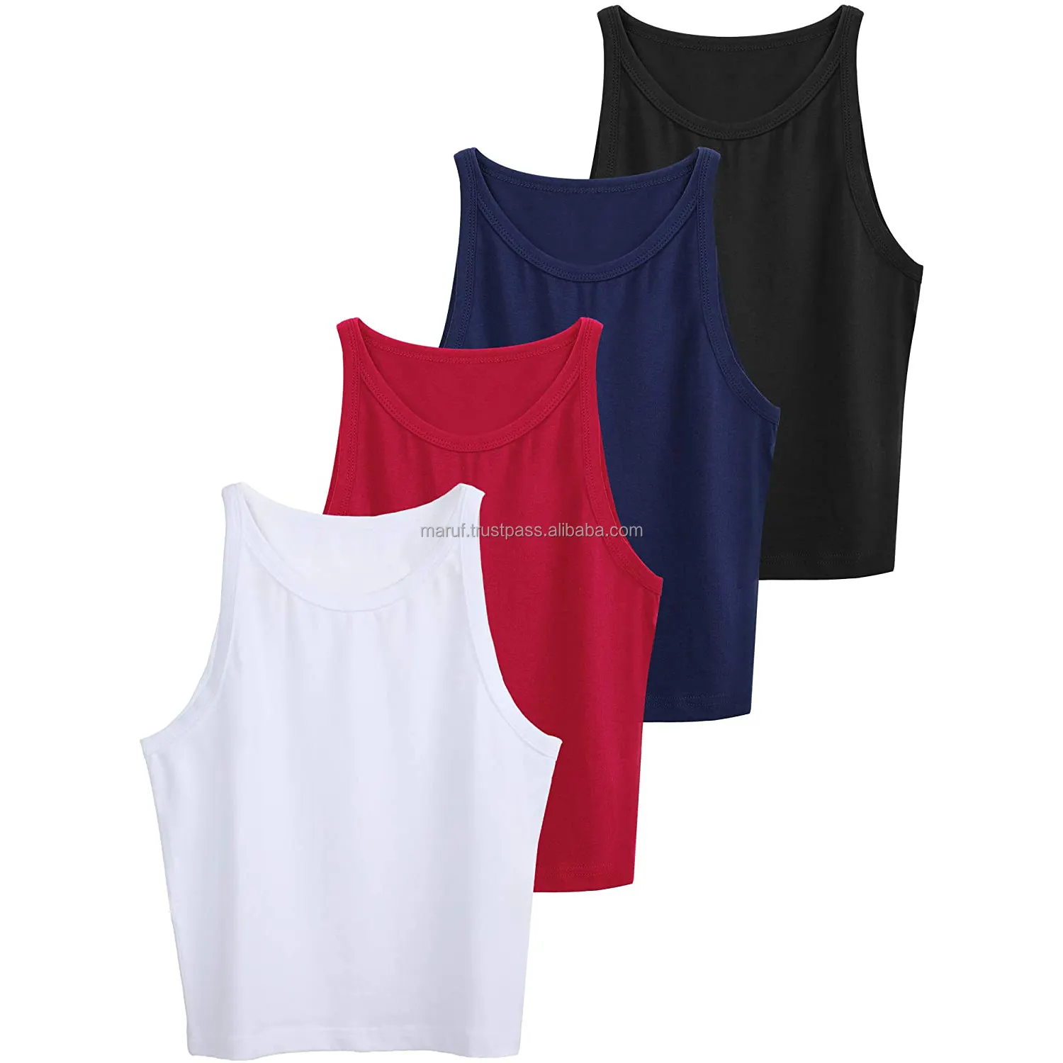 โยคะสีฟ้าสีแดงสีขาวสีดำ MWTT5กีฬาผู้หญิงออกกำลังกายวิ่งยิม Crop Tank Top