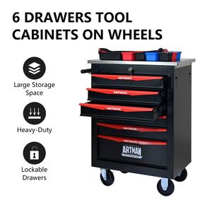Carrello Portautensili in Metallo a 6 Cassetti, Multifunzionale per Garage, Officina, Magazzino, Laboratorio di Riparazione, con Ruote - Product Image 2