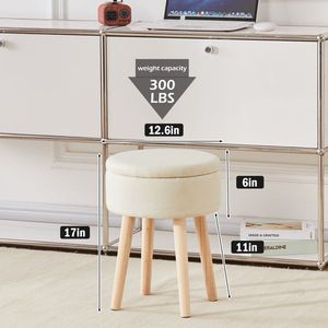 Poggiapiedi Imbottito Multifunzionale Moderno con Gambe in Legno, Sgabello da Toeletta in Lino con Vassoio e Vano Portaoggetti per Hotel, Materiale MDF - Product Image 3