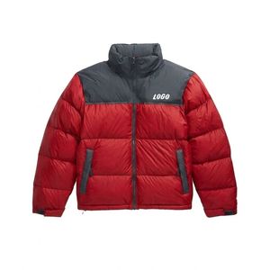 Men's <b>Red</b> <b>Hooded</b> Puffer <b>Jacket</b> with Gray Color Blocking Zipper Closure Windproof Summer Casual Outerwear - Product Image 1