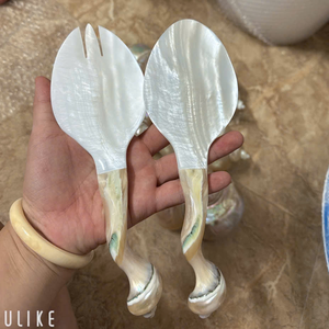Mother-of-pearl Rice Paddle Spoon Luxury Mother of Pearl Serving Set Conch <b>Shell</b> Spoon and Fork Artistic Home Decor Utensils - Product Image 1