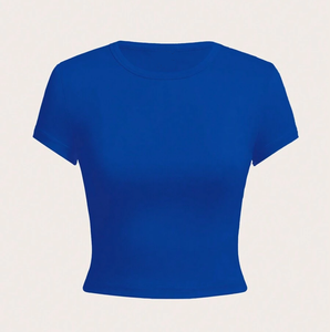 T-shirt court ajusté à col rond pour femme, hauts esthétiques, crop top basique, streetwear, manches courtes, baby tee pour femme - Product Image 6