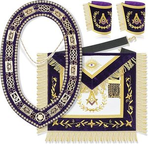 Tablier maçonnique artisanal en peau d'agneau 100% pour Maître Maçon de Grande Loge, avec collier et manchettes à chaîne - Ensemble de regalia de qualité supérieure - Product Image 3