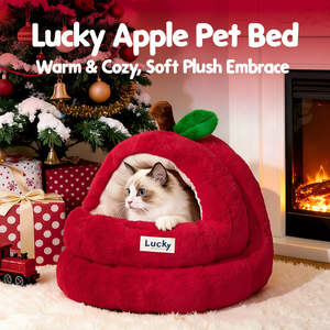 Cama para Gatos en Forma de Manzana, Cueva Cálida de Felpa para Mascotas, Nido Semi-Cerrado para Dormir, para Perros Pequeños, Cachorros y Gatitos, con Cojín Suave Extraíble - Product Image 2