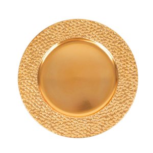 Assiettes de présentation dorées métalliques à bord martelé, élégantes et texturées, pour la décoration de table de dîner lors de mariages, événements et banquets - Product Image 3