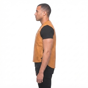 Hashbloom International Men's Custom OEM Sleeveless V-<b>Neck</b> Motorcycle Biker Vest Genuine Leather Anti-Wrinkle Zipper Closure - Product Image 3