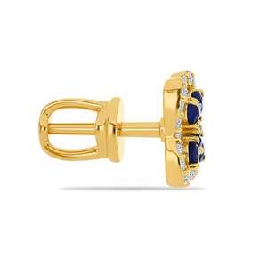 Nuevas Joyas en Oferta, Oro Sólido de 14k, Joyería Fina, Aretes con Forma de Flor con Zafiro Azul Halo y Diamantes Naturales para Ella - Product Image 2