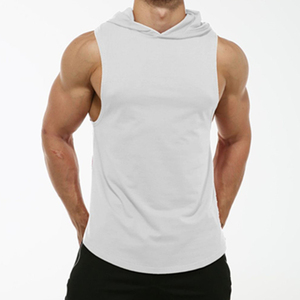 Custom Logo Men Running Sport Gym Breathable Knitted Hooded Hoodie Lightweight Cotton Sleeveless <b>Zip</b> Hoody Gym Tank Top Men - Product Image 2