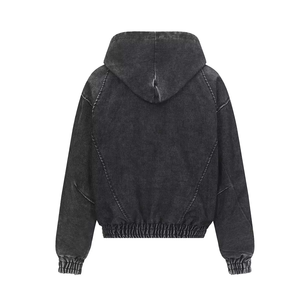 Sudadera con capucha vintage negra para hombre con cremallera, chaqueta corta de pana con mangas raglán y bolsillo canguro, sudadera con capucha de bloques de color para hombre - Product Image 2