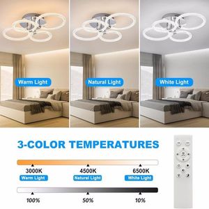 Modern LED Flush Mount Ceiling Light 6Rings Acrylic for Bedroom Living Room Kitchen or Office Dimmable with Remote Control - Product Image 5