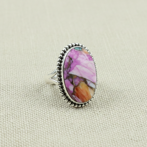<b>Pink</b> Dahlia Oyster Turquoise Oval Ring 925 Sterling Silver Handmade Beaded <b>Frame</b> Statement Ring Rose Gold Yellow Gold Plated - Product Image 6