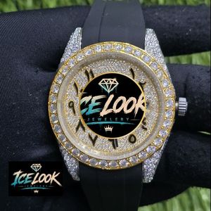 Reloj Mecánico de Lujo con Incrustaciones de Diamantes, Esfera Dorada, Correa de Caucho Negro, Acero Inoxidable, Bisel de Cristal de Zafiro de 5mm, Estilo Elegante - Product Image 1