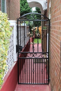 KHP Traditional Wrought Iron Security Garden Gate Manual <b>Swing</b> Exterior Entry Metal Door Finished Surface Decorative Floral - Product Image 2