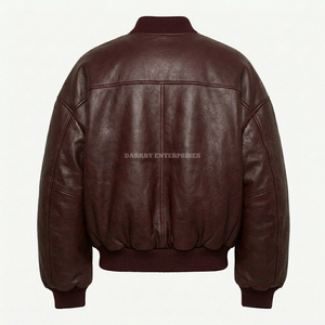 Custom Men <b>Burgundy</b> Bomber <b>Leather</b> <b>Jacket</b> Wholesale Oversized Sheepskin Flight Coat Winter Warm Padded Puffer Outwear - Product Image 2