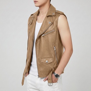 <b>Brown</b> Color Men Biker Style Genuine Cowhide Leather <b>Vest</b> Belted Waist Breathable Sample & customization Available - Product Image 2