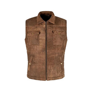 Men's Genuine Leather Motorcycle Vest Adjustable Side Strap Zipper Closure Windproof Outerwear for Winter Riding - Product Image 1