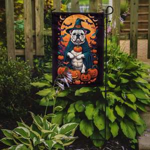 Drapeau multicolore Witchy Halloween Garden Flag White English Bulldog Bannière décorative de jardin pour patio Artwork for Flower Beds Mailboxes - Product Image 2