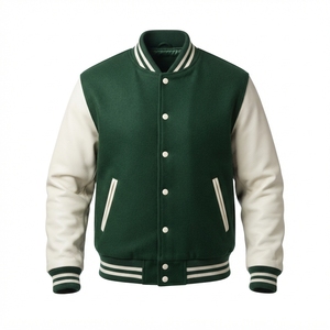 Chaqueta Varsity de Dos Tonos para Hombre, Ropa Exterior de Moda con Parche Bordado Personalizado, Mangas en Contraste y Detalles de Punto Acanalado - Product Image 1