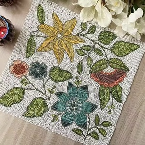 Handmade Beaded Floral Square Placemat Beaded Christmas Bows Placemat Charger Patriotic Americana Round Beaded Placemat - Product Image 1