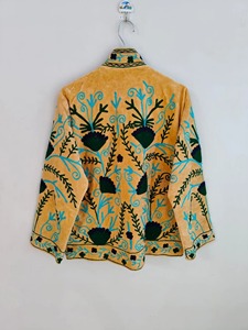 Veste en velours brodée de fleurs bohèmes, col mandarin, manches longues, grande taille, vêtements décontractés d'automne pour adultes - Product Image 2