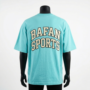 T-shirt homme surdimensionné 200 GSM, jersey de coton peigné premium, bleu aqua, crème, broderie appliquée, impression, logo personnalisé - Product Image 4