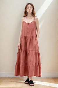 Robe maxi décontractée à volants en lin 100% écologique vert olive, couleur bonbon bohème, pour le printemps, l'été et l'automne - Product Image 4