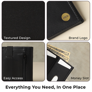 Cartera Minimalista de Cuero Genuino WRIZA con Protección RFID para Hombre, Triple Pliegue, Delgada, Negra, con Ranuras para Tarjetas, Bolsillo para Monedas, de Poliéster, para Uso Diario - Product Image 4