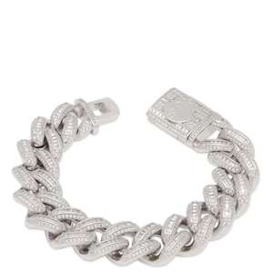 Sterling Silver Rhodium Plated <b>Iced</b> <b>Out</b> Cuban Link Bracelet with AAAA Moissanite Hip Hop Miami Cuban <b>Chain</b> for Men - Product Image 2